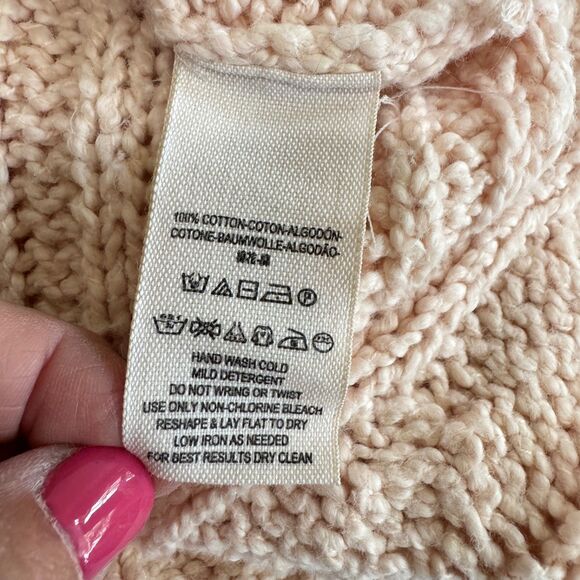 FREE PEOPLE Easy Cable V-Neck Sweater in Light Pink - Picture 6 of 8